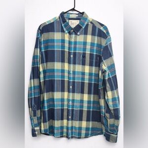 American Eagle Outfitters Blue and Yellow Plaid Shirt - 100% cotton - Size XXL